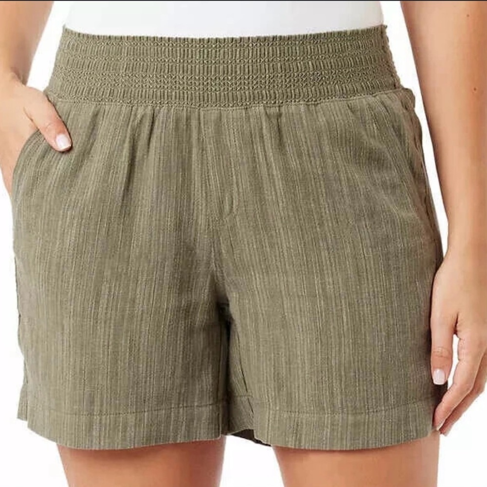 Briggs New York Olive Green Linen Blend  Smocked-Waist Gauze Shorts - Picture 6 of 6